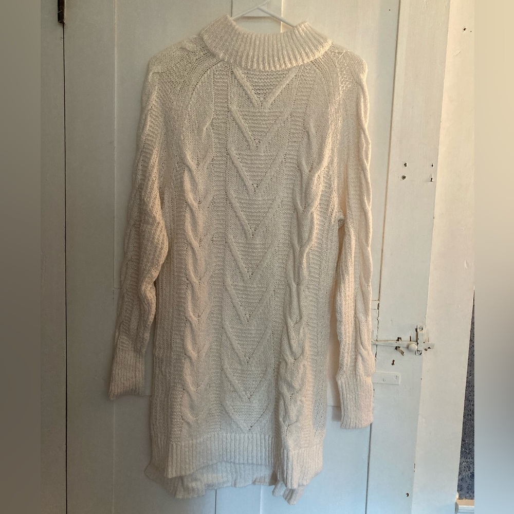 Long Knit Sweater with Mock Neck